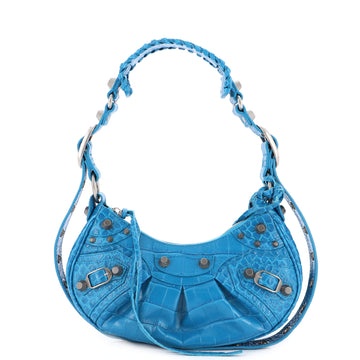 Balenciaga Le Cagole Giant Studs Shoulder Bag Crocodile Embossed Leather XS
