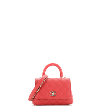 Chanel Coco Top Handle Bag Quilted Caviar with Lizard Embossed Handle Extra Mini