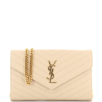 Saint Laurent Classic Monogram Wallet on Chain Matelasse Chevron Leather Medium