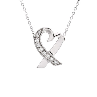 Tiffany & Co. Paloma Picasso Loving Heart Pendant Necklace 18K White Gold with Diamonds