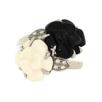 Chanel Toi & Moi Camellia Sculpte Ring 18K White Gold with Onyx, Agate, and Diamonds