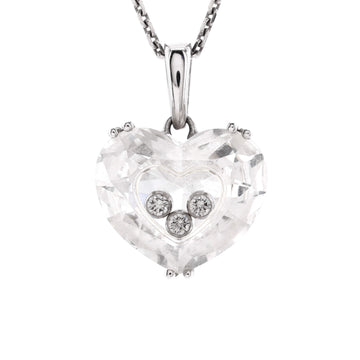 Chopard So Happy 3 Diamond Heart Pendant Necklace 18K White Gold with Rock Crystal and Diamonds