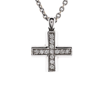 Bvlgari Greek Cross Pendant Necklace 18K White Gold with Diamonds