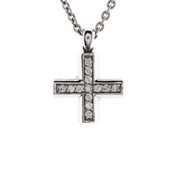 Bvlgari Greek Cross Pendant Necklace 18K White Gold with Diamonds