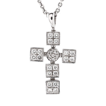 Bvlgari Lucia Latin Cross Pendant Necklace 18K White Gold with Diamonds