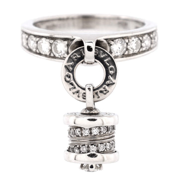 Bvlgari B.Zero1 Element Dangle Charm Ring 18K White Gold with Pave Diamonds