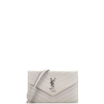 Saint Laurent Classic Monogram Wallet on Chain Matelasse Chevron Leather Small