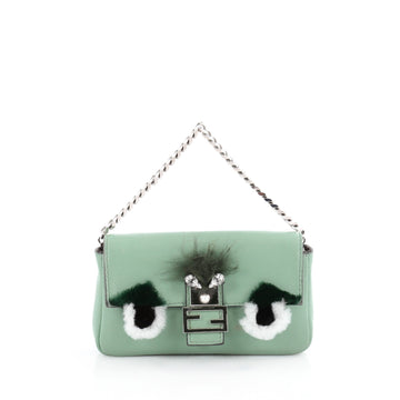 Fendi Monster Baguette Leather and Fur Micro Green 2093905