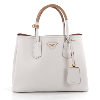 Prada Cuir Double Tote Saffiano Leather Medium White 2093908