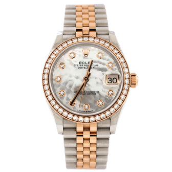 Rolex Oyster Perpetual Datejust Automatic Watch Stainless Steel and Rose Gold with Diamond Bezel and Markers and Mother of Pearl 31
