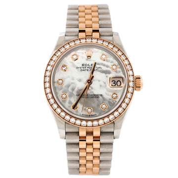 Rolex Oyster Perpetual Datejust Automatic Watch Stainless Steel and Rose Gold with Diamond Bezel and Markers and Mother of Pearl 31