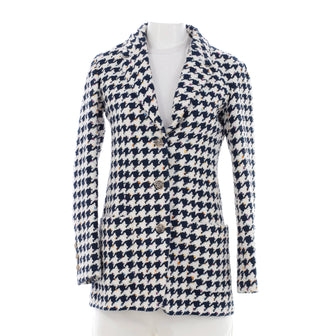 Chanel Women's Button Up Blazer Houndstooth Tweed