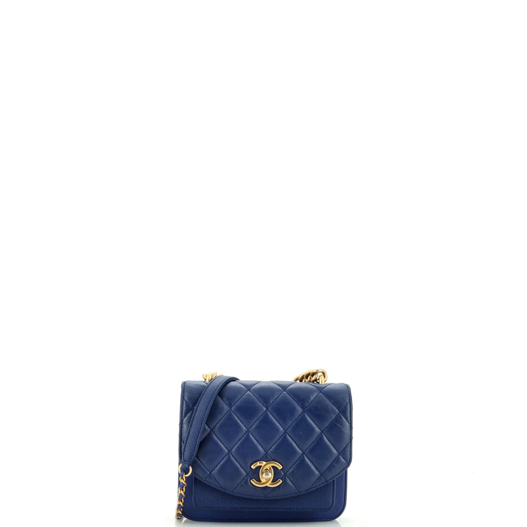 Chanel Chain Handle Flap Bag Quilted Calfskin with Caviar Mini Blue 2094111