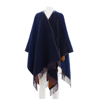 Hermes Women's Highlands Fringe Reversible Poncho Merino Wool Blend