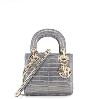 Christian Dior Lady Dior Chain Bag Metallic Alligator Mini