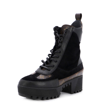 Louis Vuitton Women's Laureate Platform Desert Boots Suede with Monogram Canvas