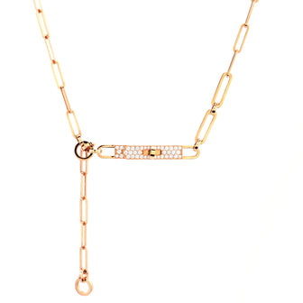 Hermes Kelly Chaine Lariat Necklace 18K Rose Gold and Pave Diamonds Small