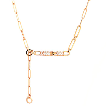Hermes Kelly Chaine Lariat Necklace 18K Rose Gold and Pave Diamonds Small