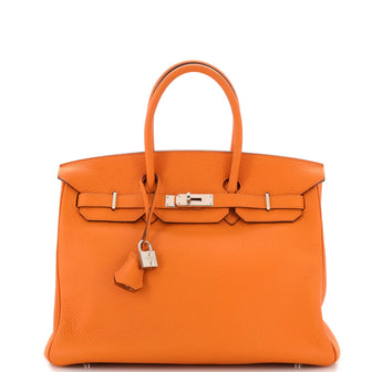 Hermes Birkin Handbag Orange Clemence with Palladium Hardware 35