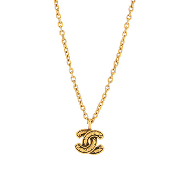 Chanel Vintage Quilted CC Pendant Necklace Metal Large