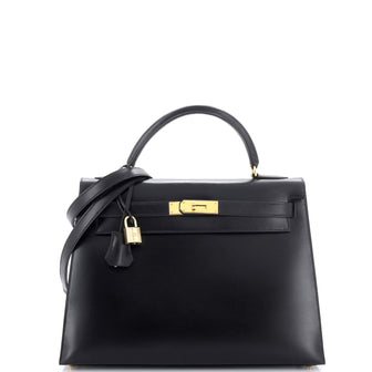 Hermes Kelly Handbag Black Box Calf with Gold Hardware 32