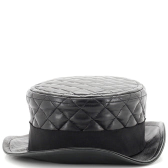 Chanel Porkpie Hat Quilted Leather with Grosgrain