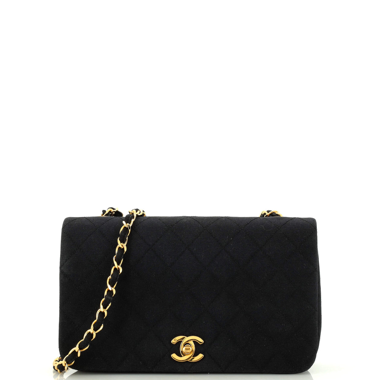 Chanel Vintage Full Flap Bag Quilted Jersey Medium Black 2094988