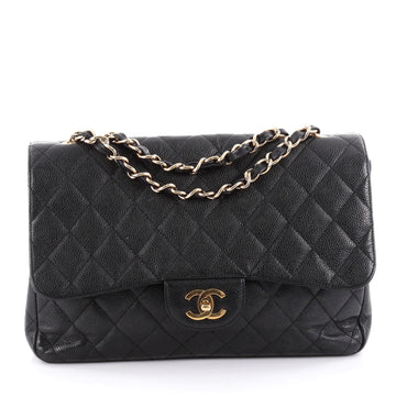 Chanel Vintage Classic Single Flap Bag Quilted Caviar Jumbo Black