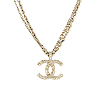 Chanel Engraved Letters CC Double Strand Necklace Metal with Crystals