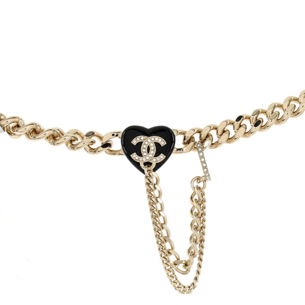 Chanel Crystal CC Heart Link Choker Necklace Gold