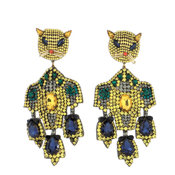 Gucci Feline Head Drop Clip-On Earrings Crystals