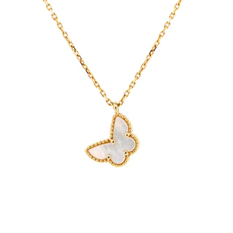 Van Cleef & Arpels Sweet Alhambra Butterfly Pendant Necklace 18K Yellow Gold and Mother of Pearl