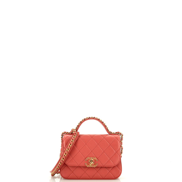 Chanel Chain Infinity Top Handle Bag Quilted Lambskin Small Red
