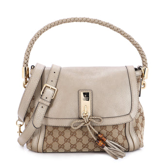 Gucci Bella Flap Shoulder Bag GG Canvas with Leather Medium