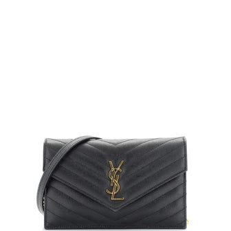 Saint Laurent Classic Monogram Wallet on Chain Matelasse Chevron Leather Small