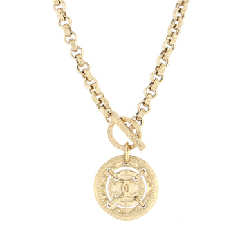 Chanel CC Medallion Pendant Long Chain Necklace Metal