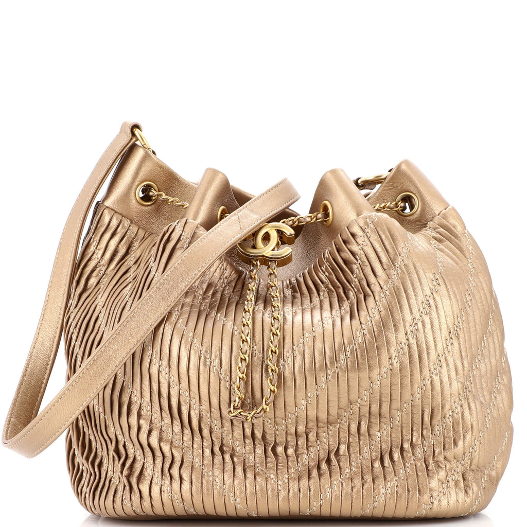 Chanel Coco Pleats Drawstring Bag Pleated Crumpled Calfskin Medium