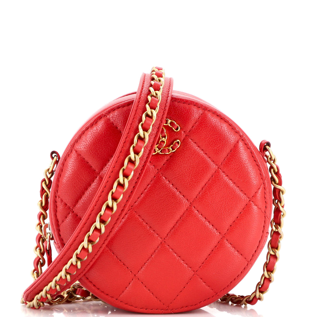 CHANEL Goatskin Quilted Chanel 19 Round Clutch With Chain White 597156