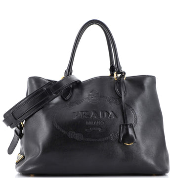 Prada Embossed Logo Convertible Open Tote Glace Calf Medium