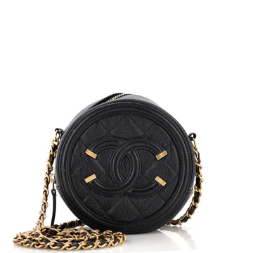 Chanel Filigree Round Clutch with Chain Quilted Caviar Mini