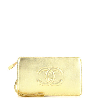 Chanel Vintage Timeless Wristlet Clutch Quilted Metallic Lambskin Small