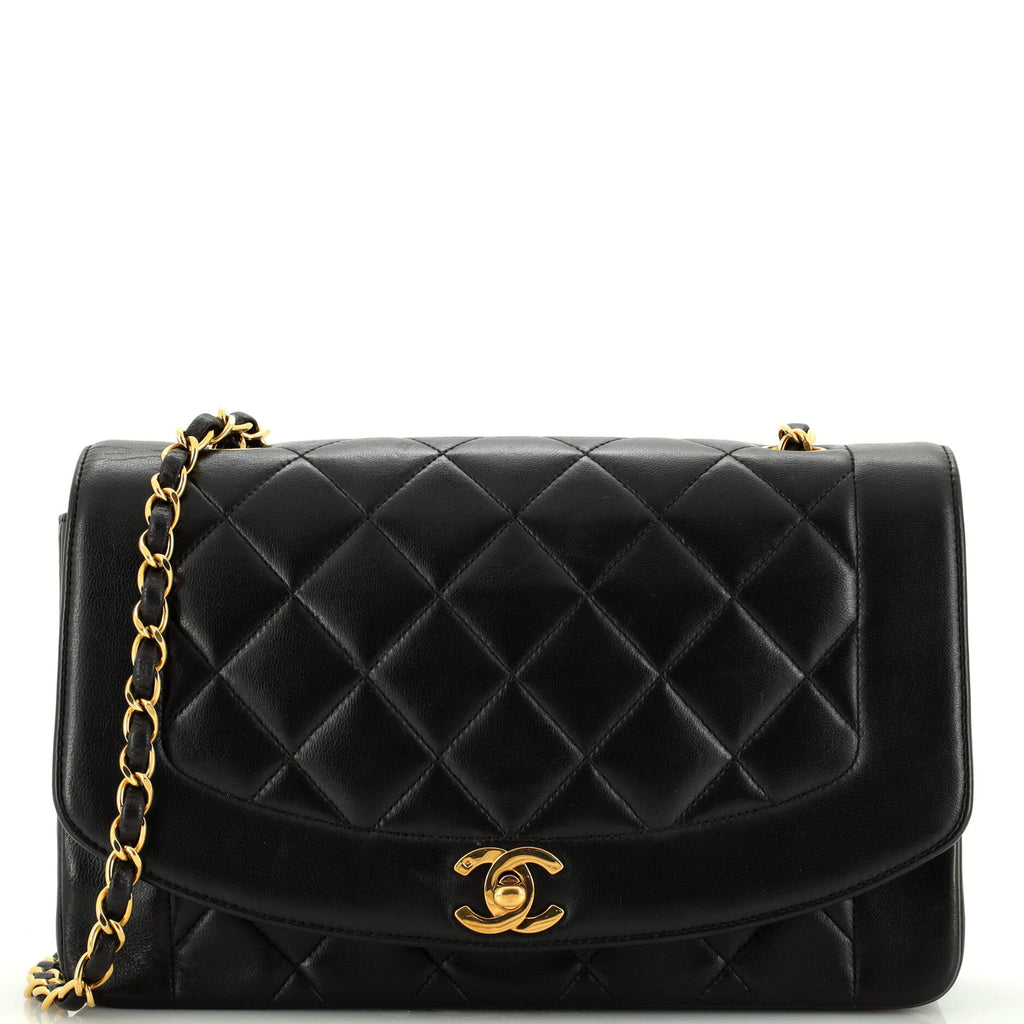 Chanel Vintage Diana Flap Bag Quilted Lambskin Medium Black 20969884