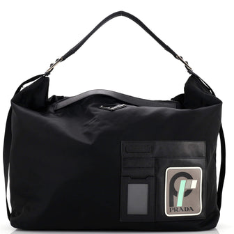 Prada Logo Patch Front Zip Top Handle Bag Tessuto Large