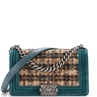 Chanel Paris-Edinburgh Boy Flap Bag Quilted Tweed with Velvet Old Medium