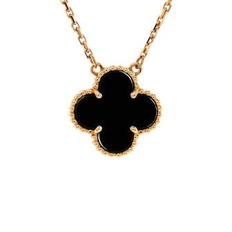 Van Cleef & Arpels Vintage Alhambra Pendant Necklace 18K Yellow Gold and Onyx