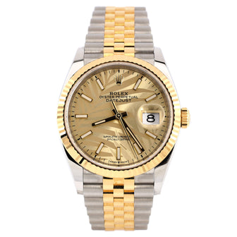 Rolex Oyster Perpetual Datejust Palm Motif Automatic Watch Stainless Steel and Yellow Gold 36