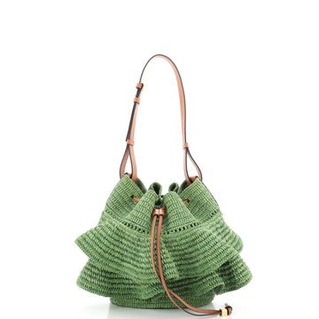 Loewe Paula's Ibiza Ruffle Balloon Bucket Bag Woven Raffia