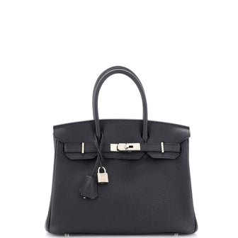 Hermes Birkin Handbag Black Togo with Palladium Hardware 30