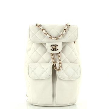 Chanel Double Pocket Flap Bucket Backpack Quilted Caviar