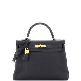 Hermes Kelly Handbag Black Togo with Gold Hardware 32